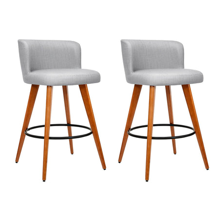 Artiss Wooden Fabric Bar Stool Set of 2 Grey - Image 01