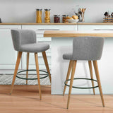 Artiss Wooden Fabric Bar Stool Set of 2 Grey - Image 02