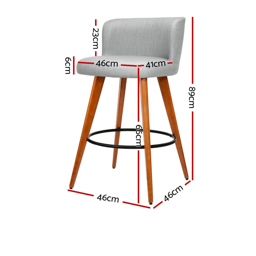 Artiss Wooden Fabric Bar Stool Set of 2 Grey - Image 05