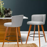 Artiss Wooden Fabric Bar Stool Set of 2 Grey - Image 04