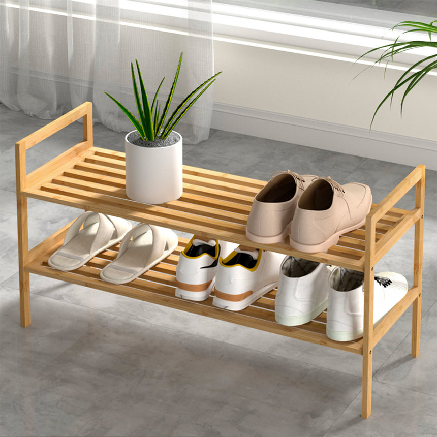 Artiss 2 Tier Bamboo Shoe Rack Shelf Storage - Image 02