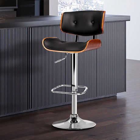 Artiss Gas Lift Bar Stool with Chrome Base Black - Image 02