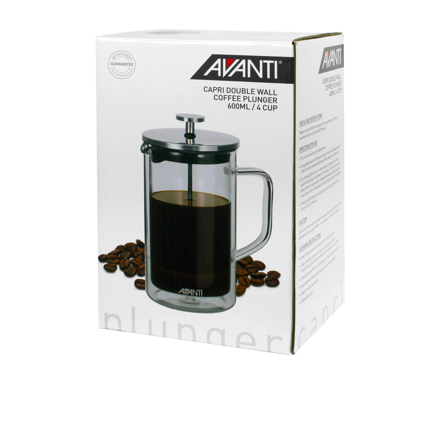 Avanti Double Wall Coffee Plunger Borosilicate Glass & Stainless Steel 600ml - Image 04