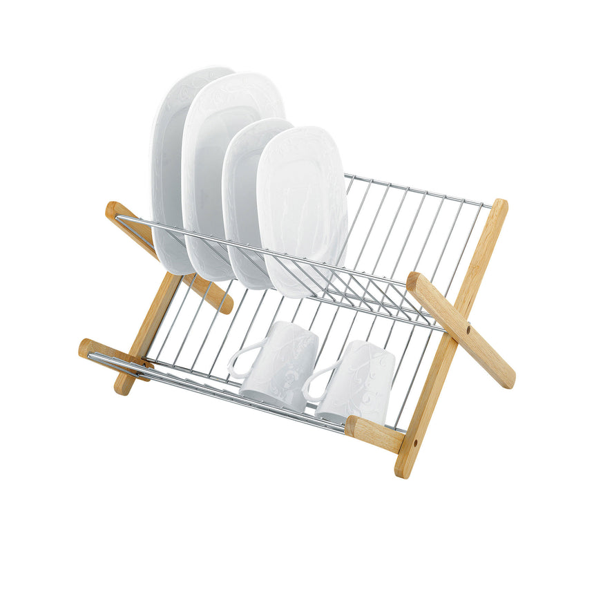 Avanti Wood and Chrome Dish Rack 26.5x24.5x42cm - Image 01