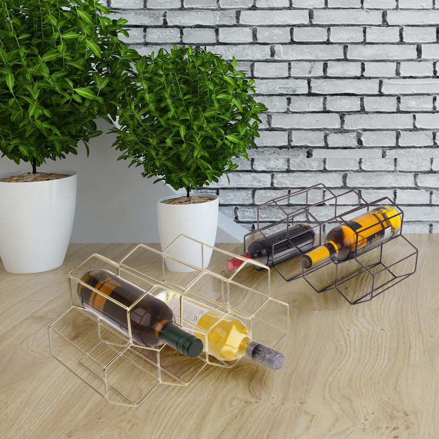 Bartender Hexagonal Wine Rack 9 Bottle Gold - Image 03