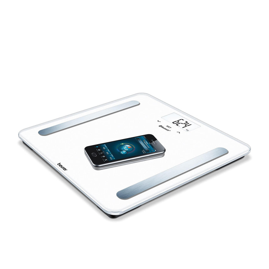 Beurer Bluetooth Glass Body Fat Bathroom Scale White - Image 02