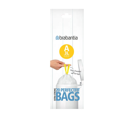 Brabantia Bin Liner 3 Litre 20 Bags in White - Image 01