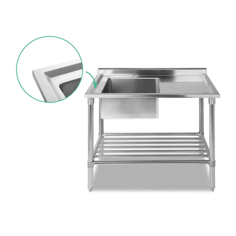 Cefito 304 Stainless Steel Kitchen Bench with Sink 100x60cm - Image 02