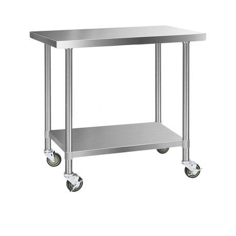 Cefito 304 Stainless Steel Kitchen Bench with Wheels 121.9x61cm - Image 01