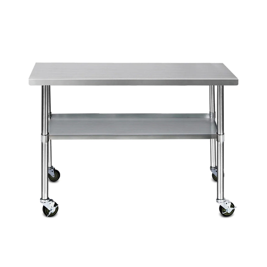 Cefito 304 Stainless Steel Kitchen Bench with Wheels 121.9x61cm - Image 02