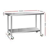 Cefito 304 Stainless Steel Kitchen Bench with Wheels 152.4x61cm - Image 03