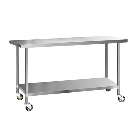 Cefito 304 Stainless Steel Kitchen Bench with Wheels 182.9x61cm - Image 01