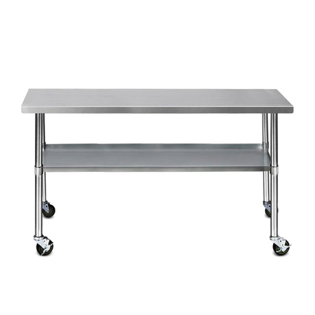 Cefito 304 Stainless Steel Kitchen Bench with Wheels 182.9x61cm - Image 02