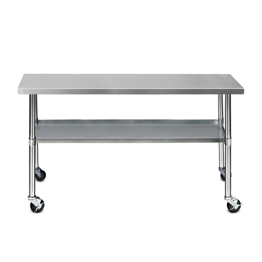 Cefito 304 Stainless Steel Kitchen Bench with Wheels 182.9x61cm - Image 02