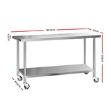 Cefito 304 Stainless Steel Kitchen Bench with Wheels 182.9x61cm - Image 03