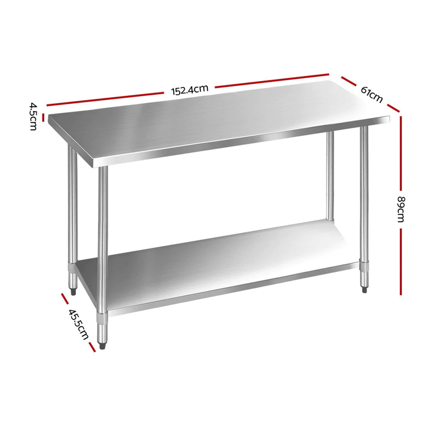 Cefito 430 Stainless Steel Kitchen Bench 152.4x61cm - Image 03