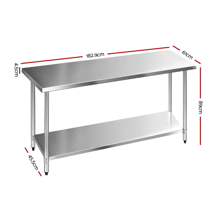 Cefito 430 Stainless Steel Kitchen Bench 182.9x61cm - Image 03