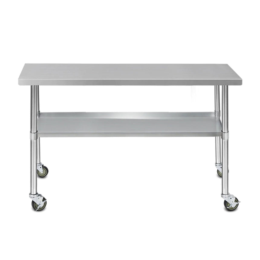 Cefito 430 Stainless Steel Kitchen Bench with Wheels 152.4x61cm - Image 02