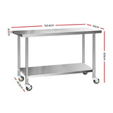 Cefito 430 Stainless Steel Kitchen Bench with Wheels 152.4x61cm - Image 03