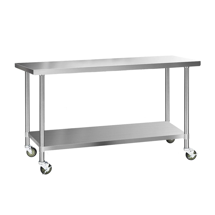 Cefito 430 Stainless Steel Kitchen Bench with Wheels 182.9x61cm - Image 01