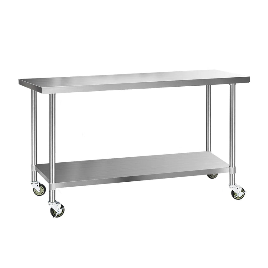 Cefito 430 Stainless Steel Kitchen Bench with Wheels 182.9x61cm - Image 02