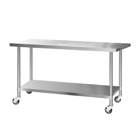 Cefito 430 Stainless Steel Kitchen Bench with Wheels 182.9x76cm - Image 01