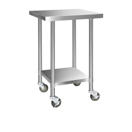 Cefito Square 430 Stainless Steel Kitchen Bench with Wheels 61cm - Image 01