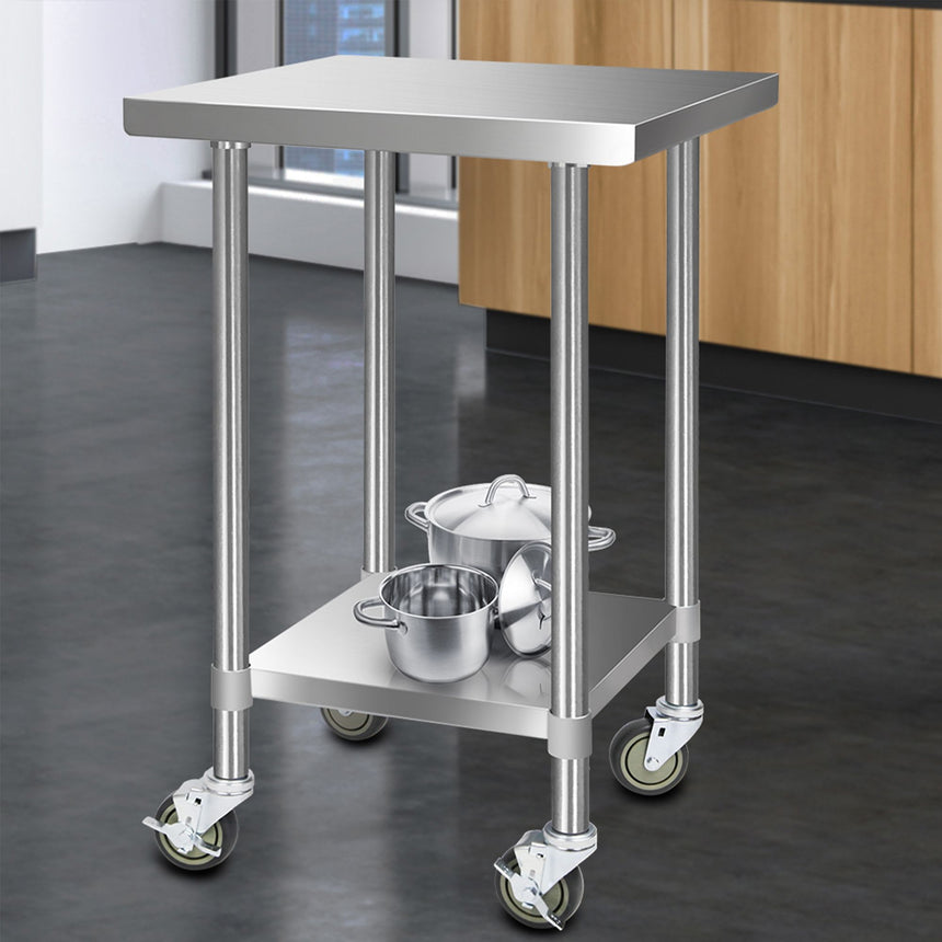 Cefito Square 430 Stainless Steel Kitchen Bench with Wheels 61cm - Image 02