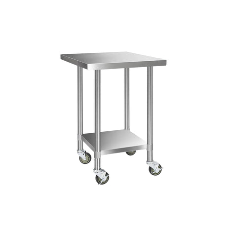 Cefito Square 430 Stainless Steel Kitchen Bench with Wheels 76cm - Image 01