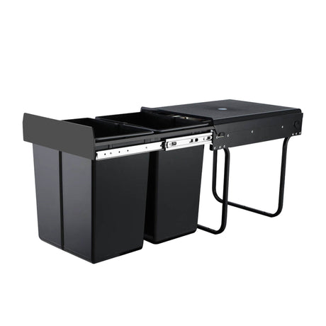 Cefito Pull Out Dual Bin 20L+20L Black - Image 01