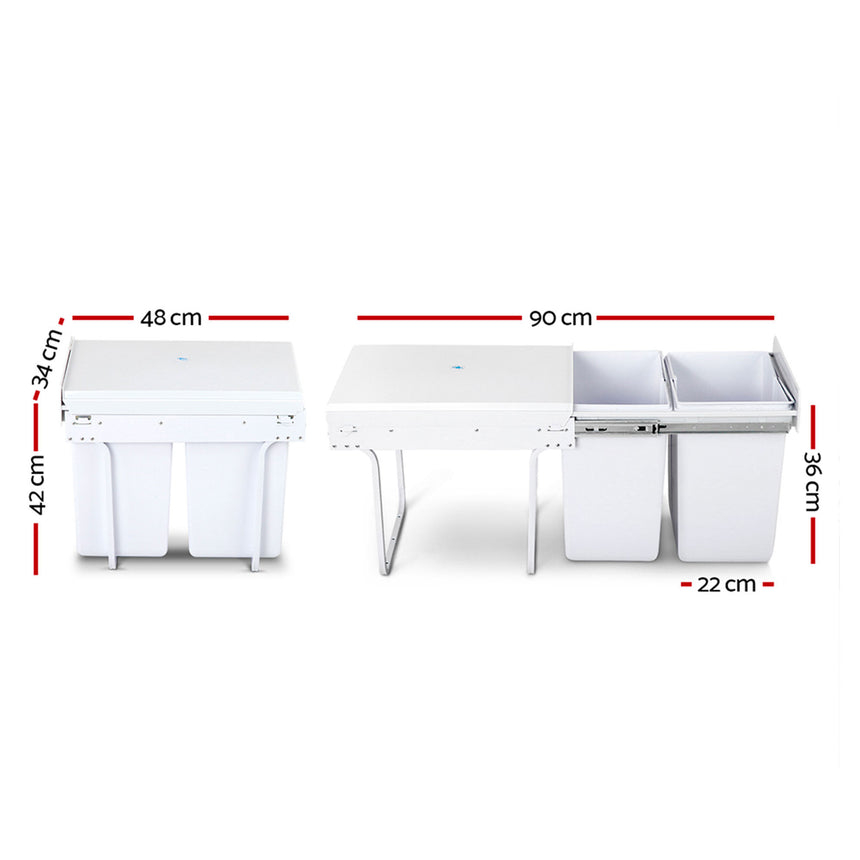 Cefito Pull Out Dual Bin 20L+20L White - Image 06