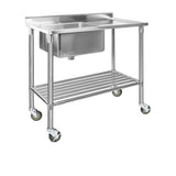 Cefito 304 Stainless Steel Kitchen Bench with Sink and Wheels 100x60cm - Image 03