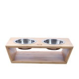 Charlie's Bamboo Dog Feeder with Stainless Steel Bowls Large Natural - Image 01