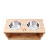 Charlie's Bamboo Dog Feeder with Stainless Steel Bowls Large Natural - Image 03