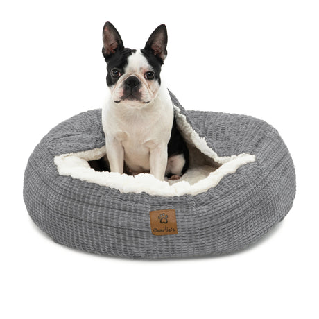 Charlie's Snookie Hooded Calming Dog Bed Large Grey - Image 02