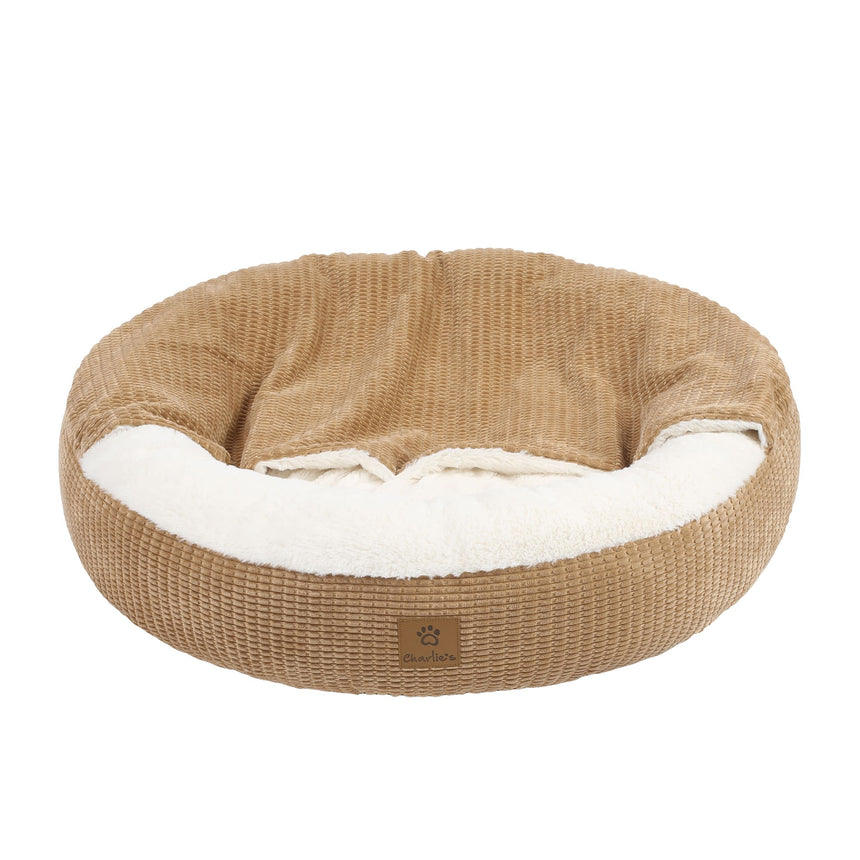 Charlie's Snookie Hooded Calming Dog Bed Large Iced Coffee Brown - Image 01