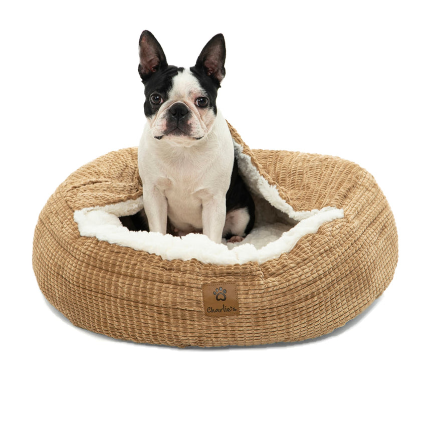 Charlie's Snookie Hooded Calming Dog Bed Large Iced Coffee Brown - Image 02