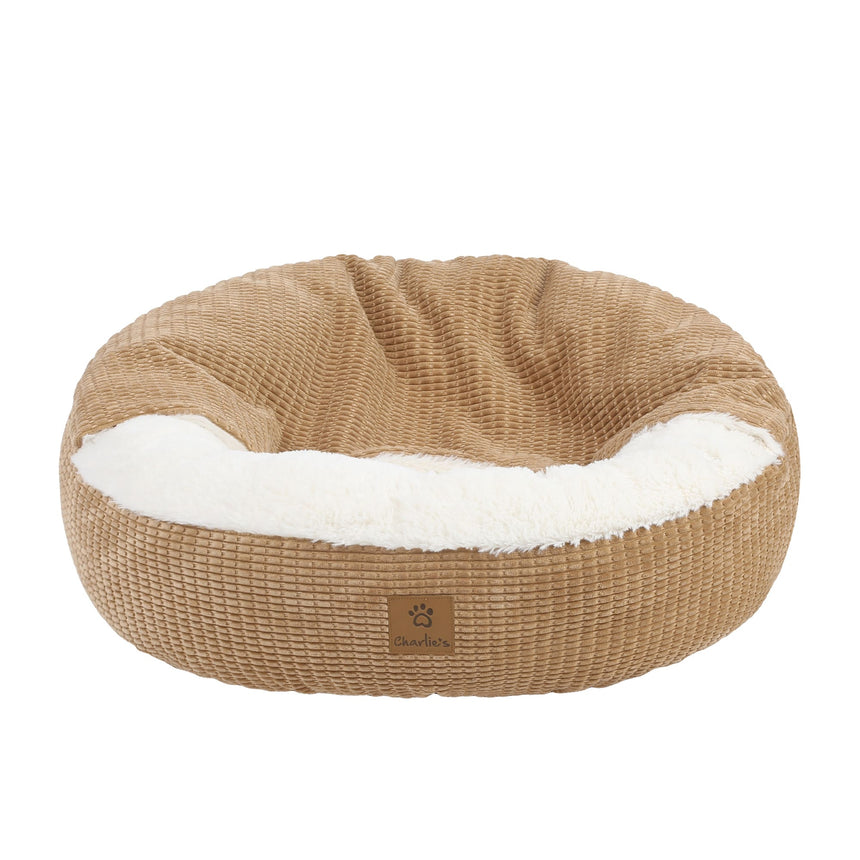 Charlie's Snookie Hooded Calming Dog Bed Small Iced Coffee Brown - Image 01