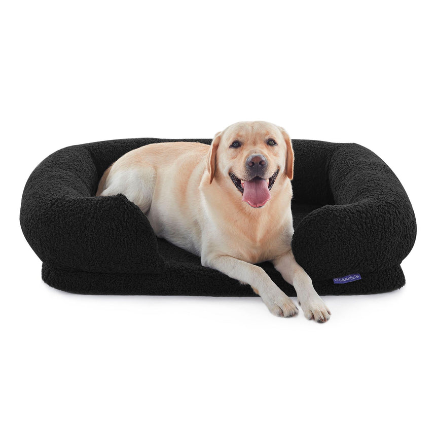 Charlie's Teddy Fleece Orthopedic Memory Foam Sofa Dog Bed Large Charcoal - Image 05