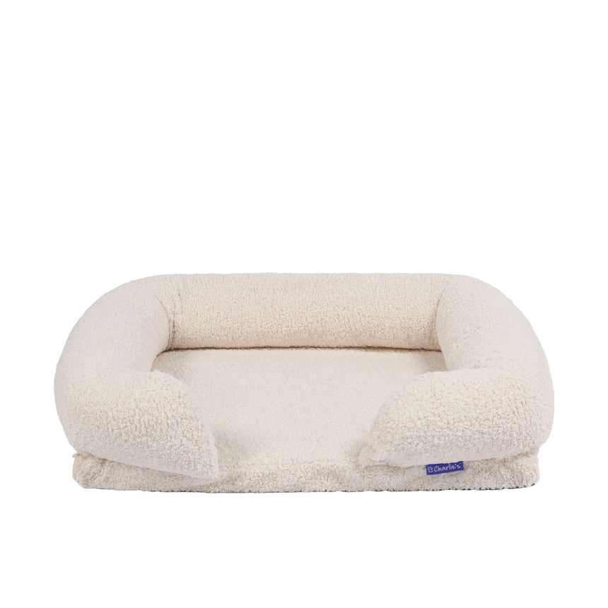 Charlie's Teddy Fleece Orthopedic Memory Foam Sofa Dog Bed Medium Cream - Image 01