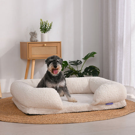 Charlie's Teddy Fleece Orthopedic Memory Foam Sofa Dog Bed Medium Cream - Image 02