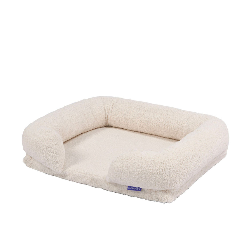 Charlie's Teddy Fleece Orthopedic Memory Foam Sofa Dog Bed Medium Cream - Image 03