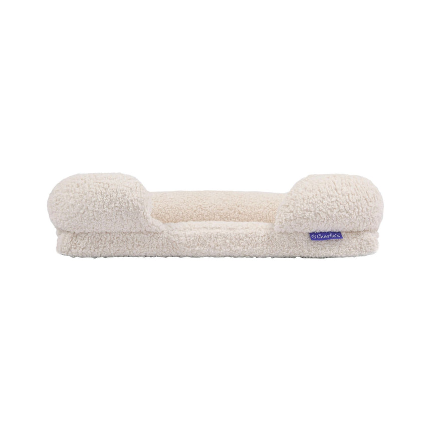 Charlie's Teddy Fleece Orthopedic Memory Foam Sofa Dog Bed Small Cream - Image 05