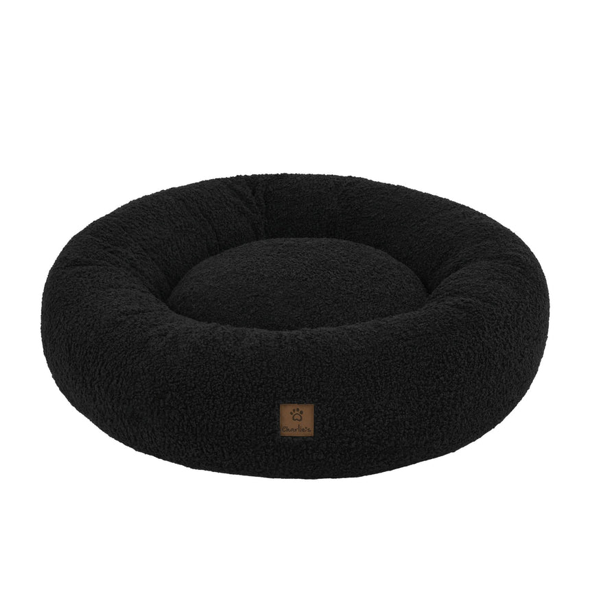 Charlie's Teddy Fleece Round Calming Dog Bed Large Charcoal - Image 01