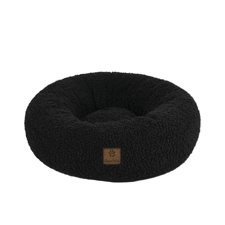 Charlie's Teddy Fleece Round Calming Dog Bed Small Charcoal - Image 01