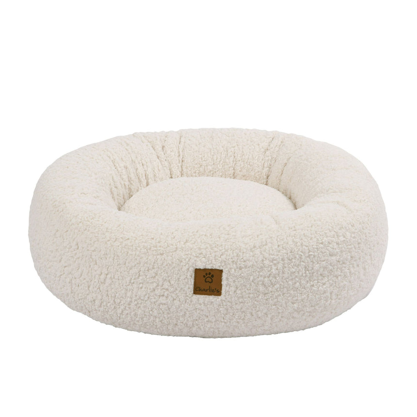 Charlie's Teddy Fleece Round Calming Dog Bed Large Cream - Image 01