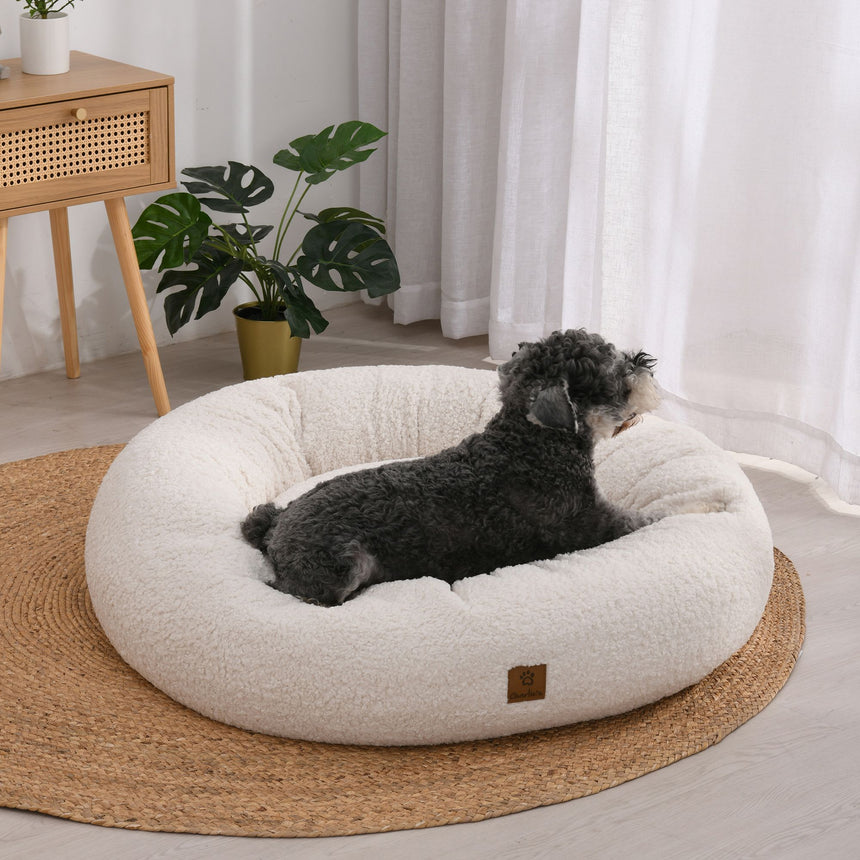 Charlie's Teddy Fleece Round Calming Dog Bed Large Cream - Image 02