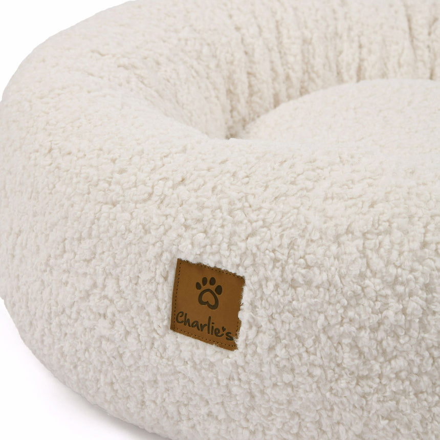 Charlie's Teddy Fleece Round Calming Dog Bed Large Cream - Image 05