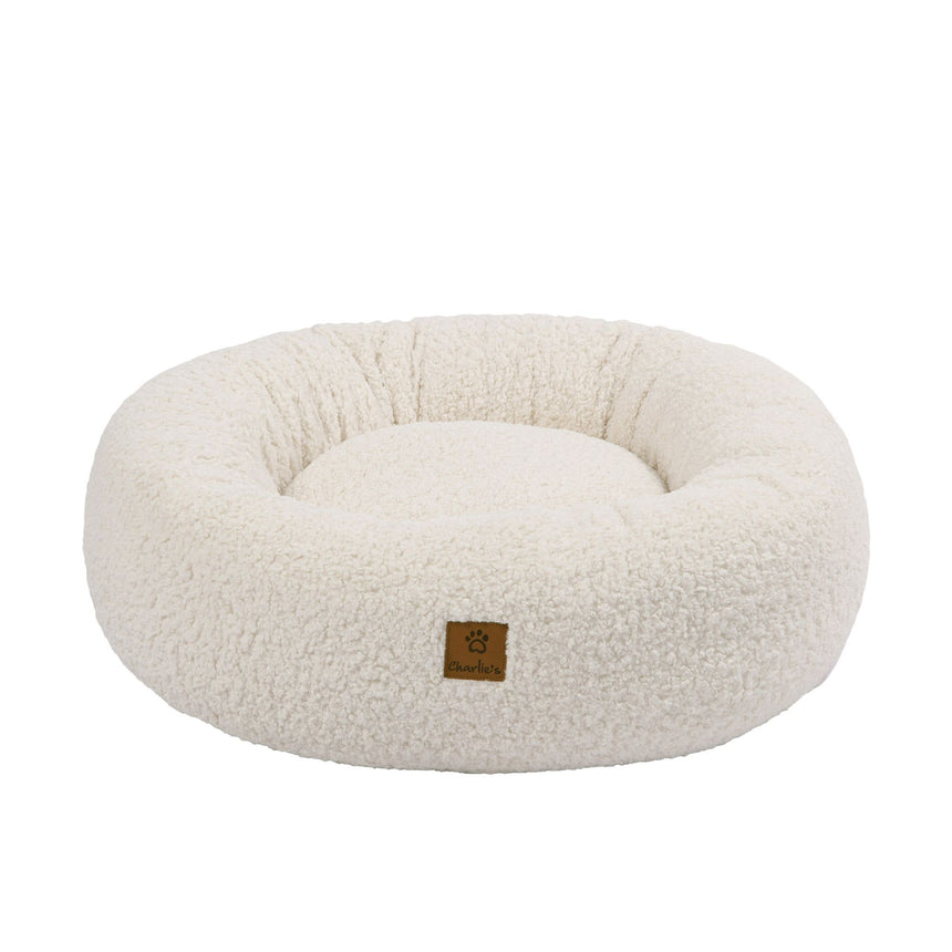 Charlie's Teddy Fleece Round Calming Dog Bed Medium Cream - Image 01