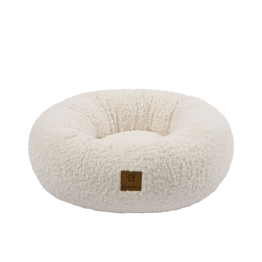 Charlie's Teddy Fleece Round Calming Dog Bed Small Cream - Image 01